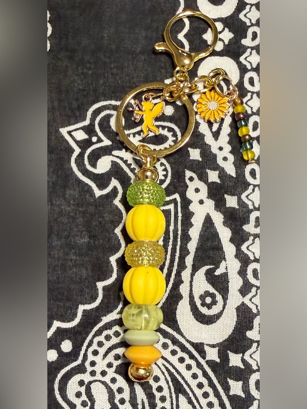 Yellow & Green Beaded Keychain Charm - Women's Accessory